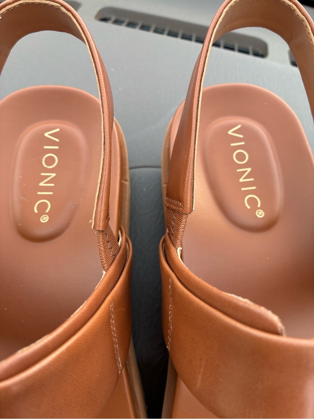 Vionic Tan Platform Slingback Sandals with Gold Buckle - Picture 5 of 10